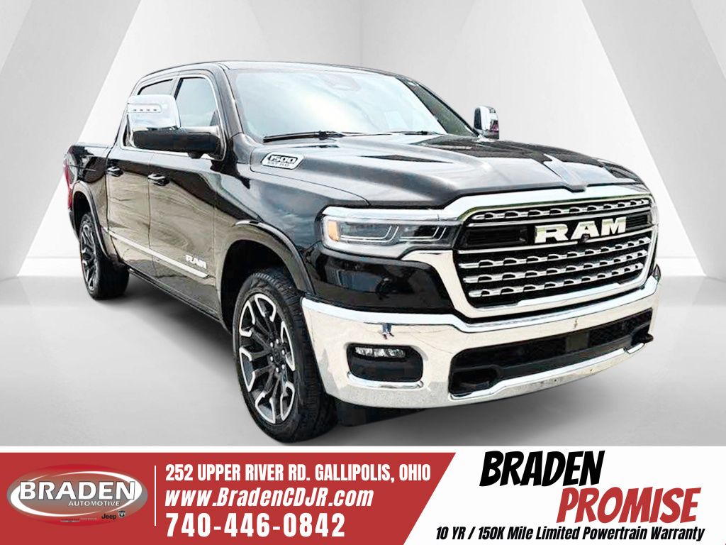 Diamond Black Crystal Pearlcoat 2025 RAM 1500 Limited Crew Cab 4WD Pickup Truck Four-Wheel Drive 8-Speed Automatic