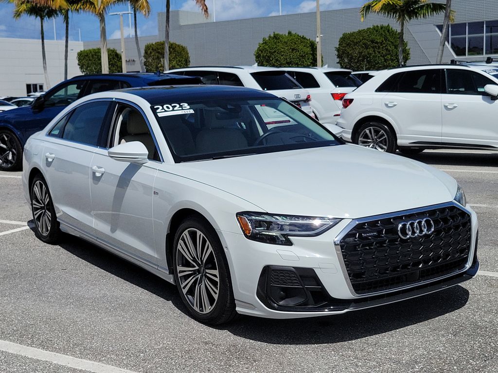 Glacier White Metallic 2023 Audi A8 L quattro 55 TFSI Sedan All-Wheel Drive 8-Speed Automatic