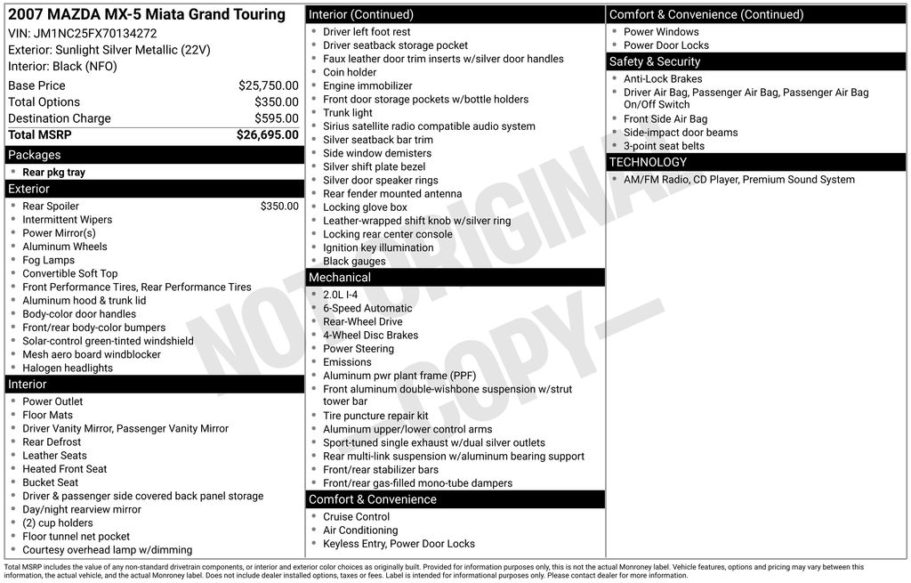 Used Car 2007 Mazda Miata  Grand Touring For Sale Under $12,000 In Austin, Texas