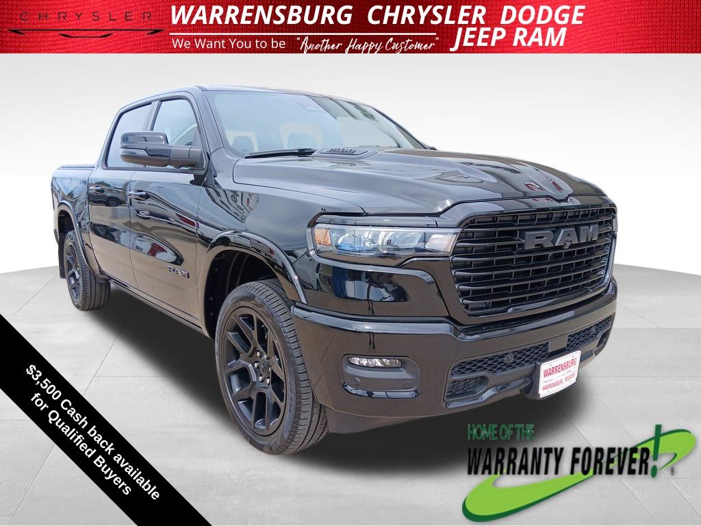 Diamond Black Crystal Pearlcoat 2026 RAM 1500 Laramie Crew Cab 4WD Pickup Truck Four-Wheel Drive 8-Speed Automatic