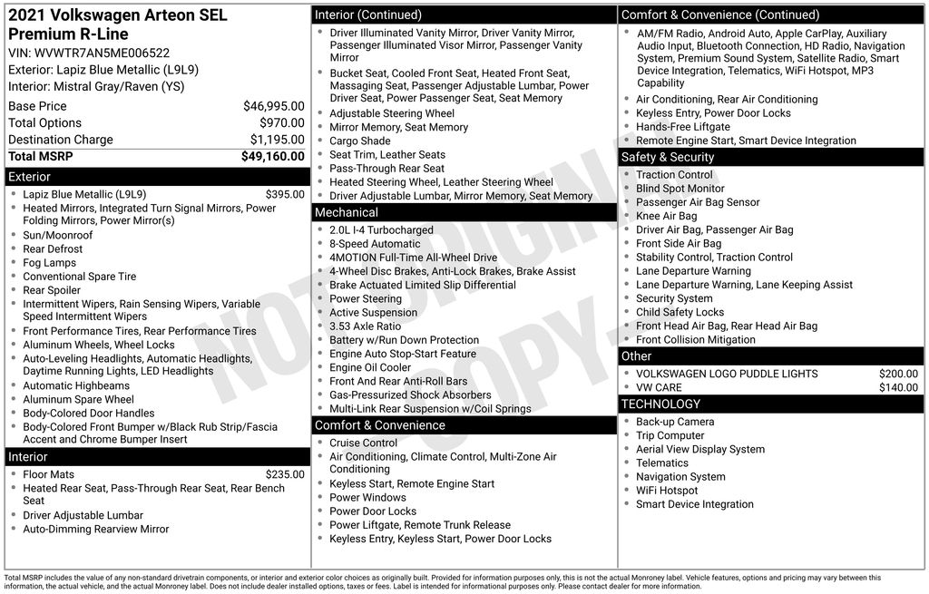 2021 Volkswagen Arteon 2.0T SEL Premium R-Line