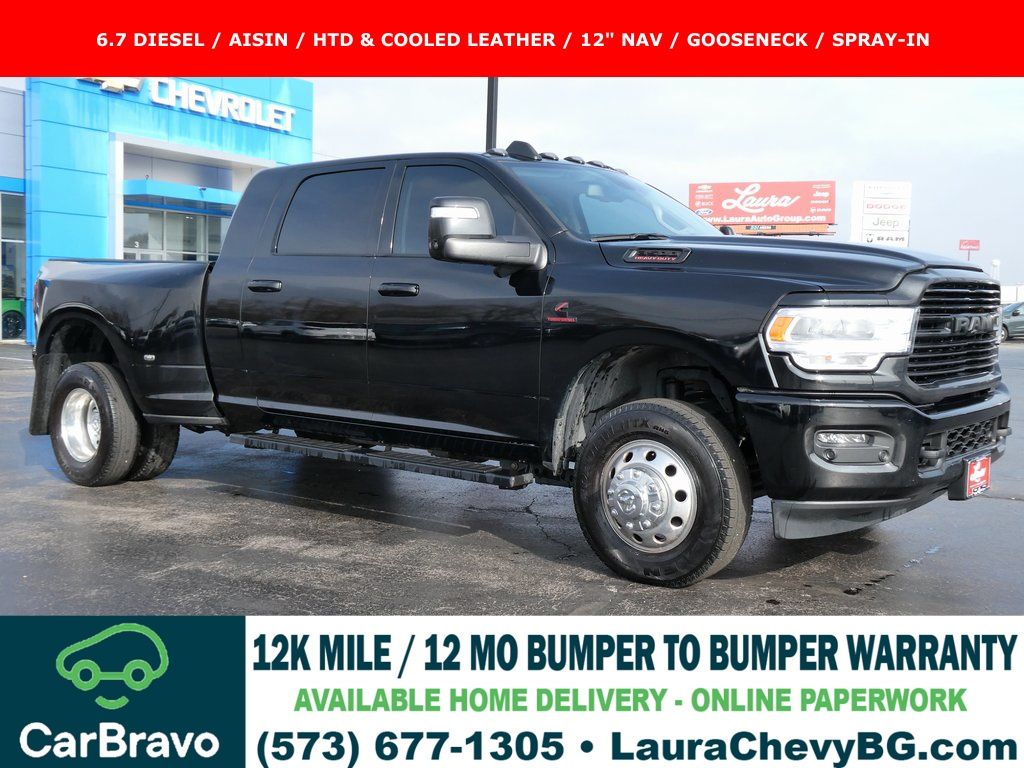 Diamond Black Crystal Pearlcoat 2024 RAM 3500 Laramie Mega Cab DRW 4WD Pickup Truck Four-Wheel Drive 6-Speed Automatic