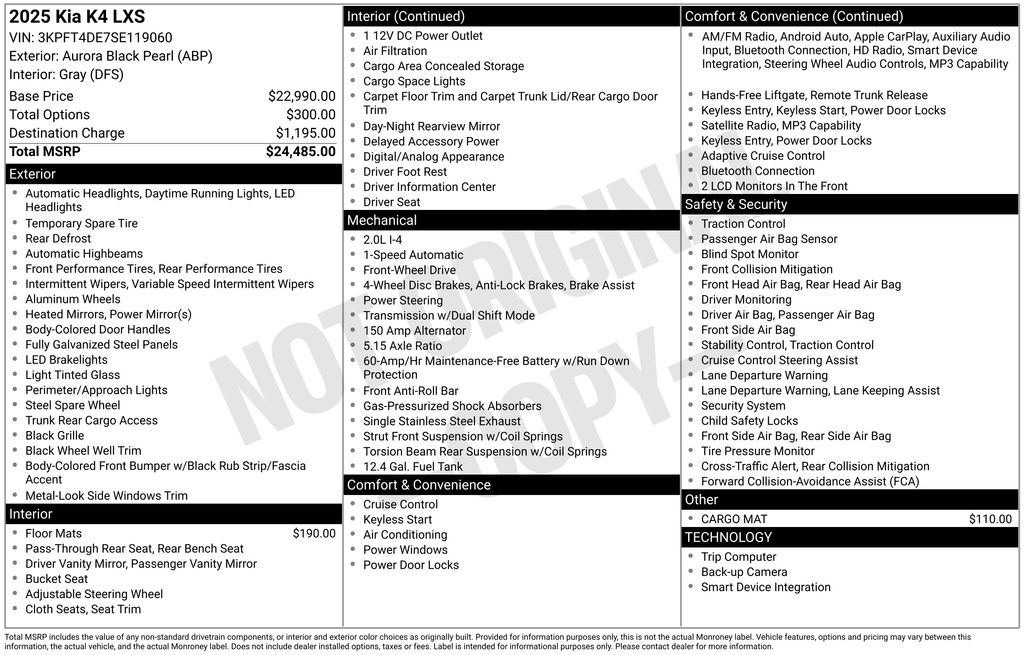 new 2025 Kia K4 car, priced at $19,641