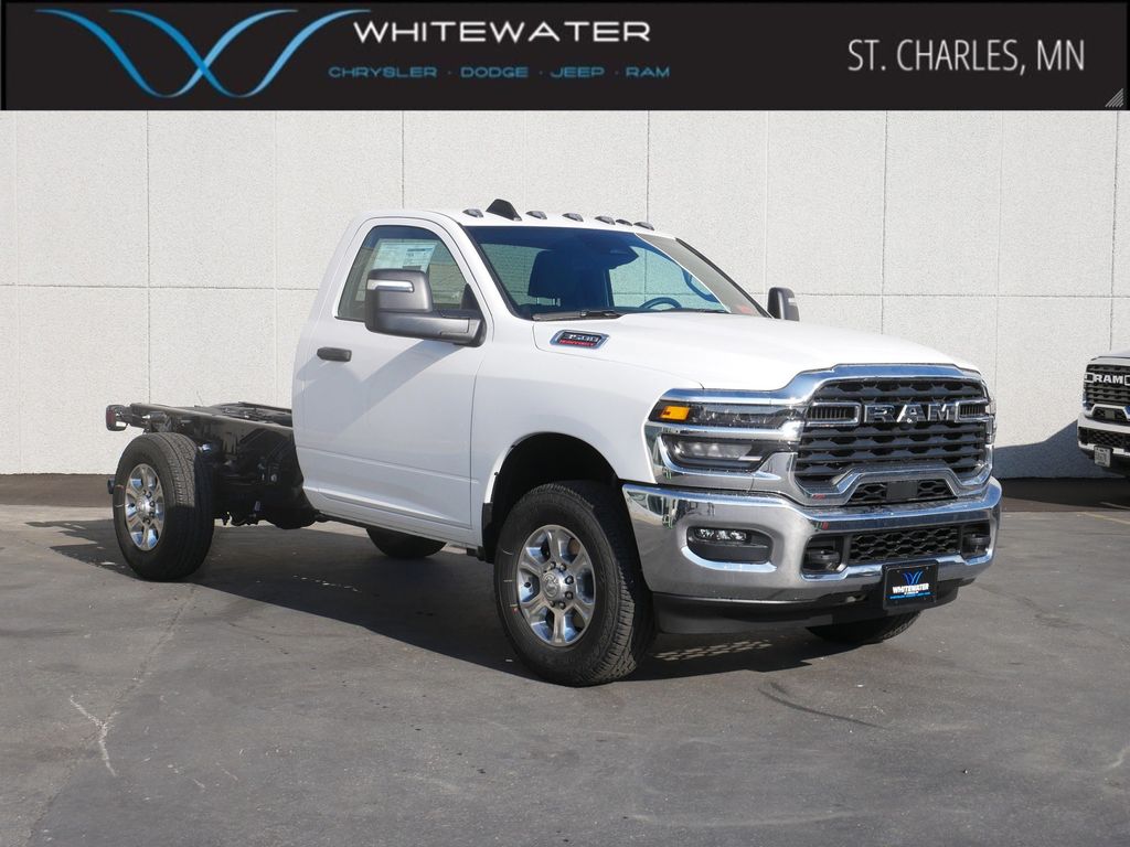 Bright White Clearcoat 2026 RAM 3500 Chassis Tradesman Regular Cab 4WD Pickup Truck Four-Wheel Drive 8-Speed Automatic
