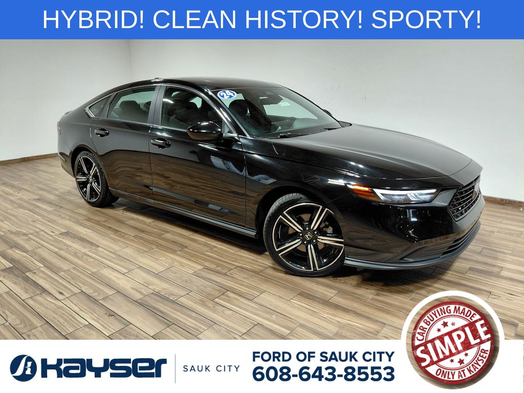Crystal Black Pearl 2024 Honda Accord Hybrid Sport FWD Sedan Front-Wheel Drive Continuously Variable Transmission