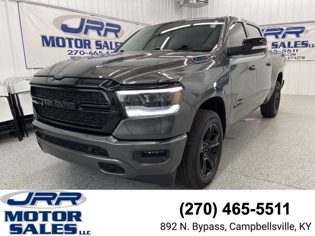Gray (Granite Crystal Metallic Clearcoat) 2021 RAM 1500 Big Horn Crew Cab 4WD Pickup Truck Four-Wheel Drive 8-Speed Automatic