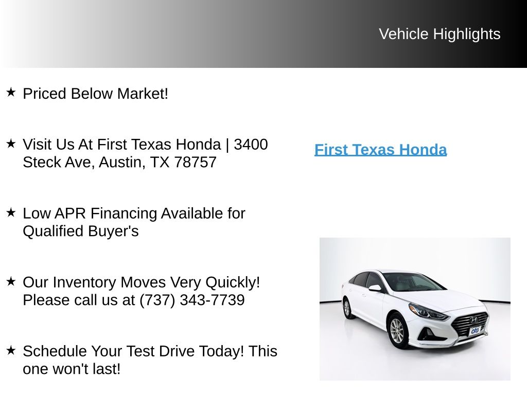 Used Car 2018 Hyundai Sonata  Se For Sale Under $15,000 In Austin, Texas