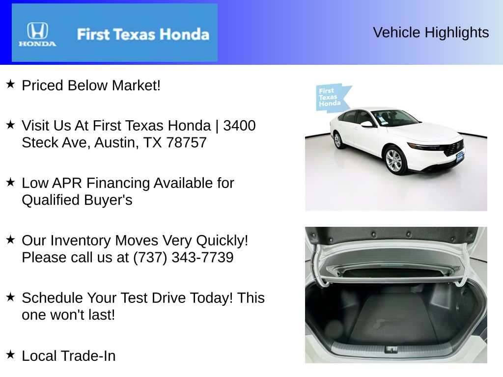 New Car 2025 Honda Accord  Lx For Sale Under $30,000 In Austin, Texas