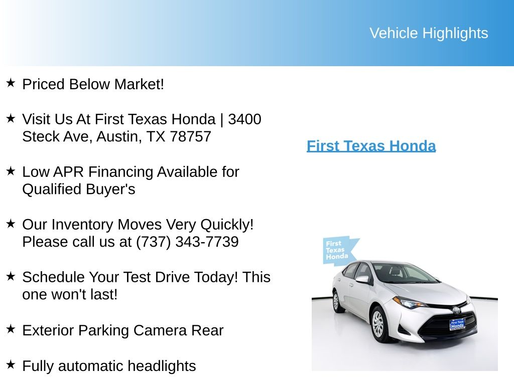 Used Car 2019 Toyota Corolla  Le For Sale Under $15,000 In Austin, Texas