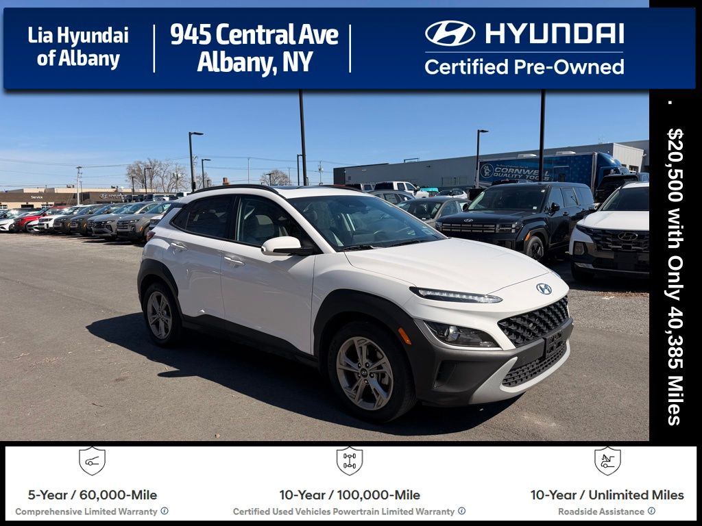 Lunar White 2023 Hyundai Kona SEL AWD SUV / Crossover All-Wheel Drive Continuously Variable Transmission