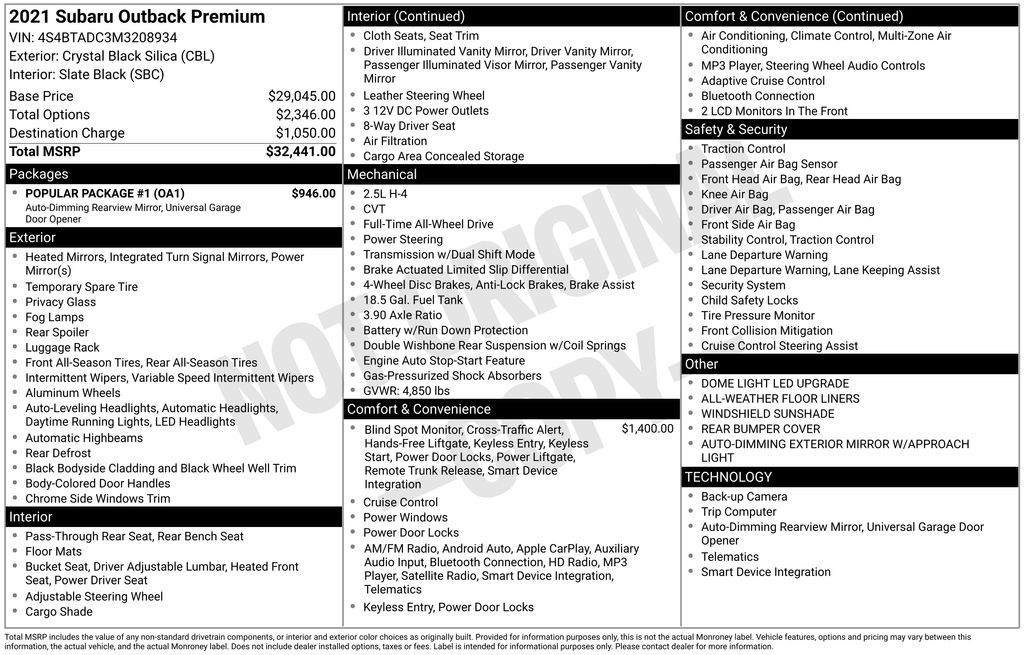 Certified Used 2021 Black Subaru Premium image 27