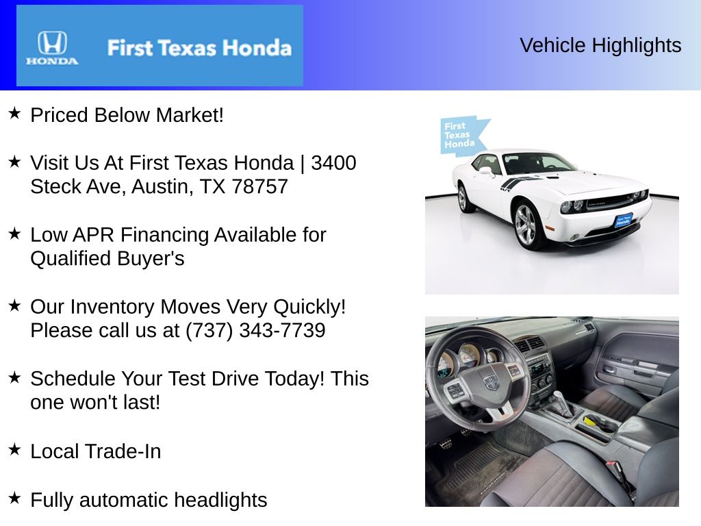 Used Car 2013 Dodge Challenger  R/t For Sale Under $15,000 In Austin, Texas