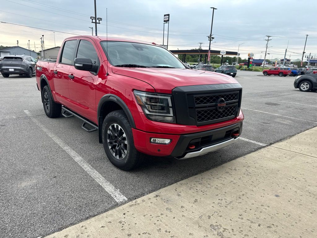 Red Alert 2021 Nissan Titan Pickup Truck Four-Wheel Drive 9-Speed Automatic