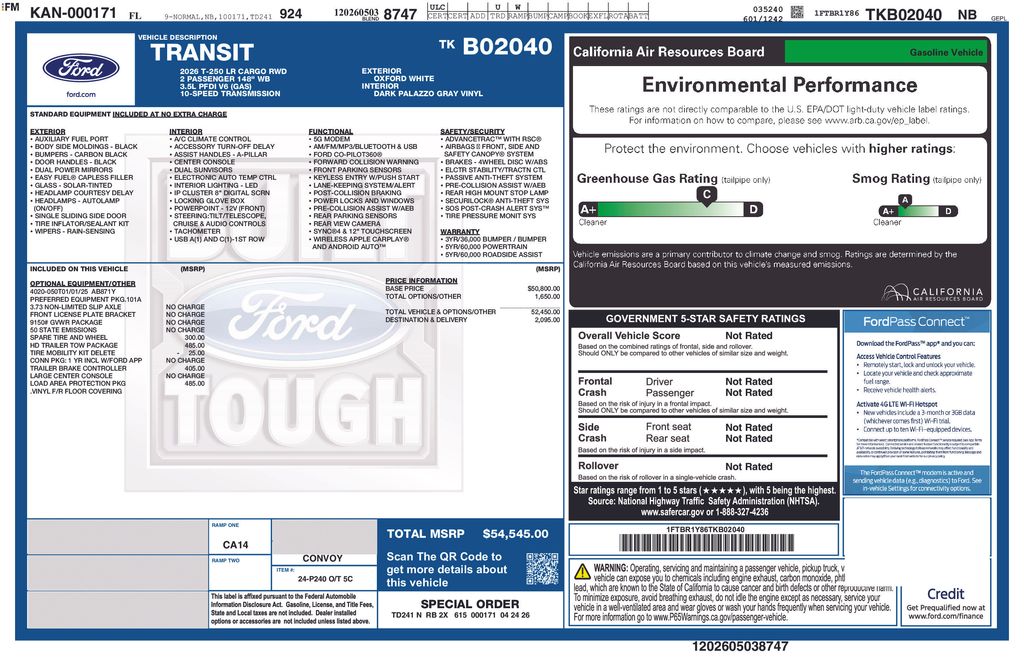 2026 Oxford White Ford Transit-250 Base RWD Van