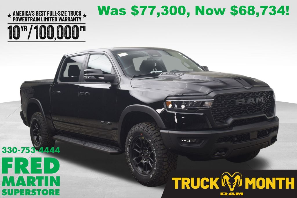 Diamond Black Crystal Pearlcoat 2026 RAM 1500 Rebel Crew Cab 4WD Pickup Truck Four-Wheel Drive 8-Speed Automatic
