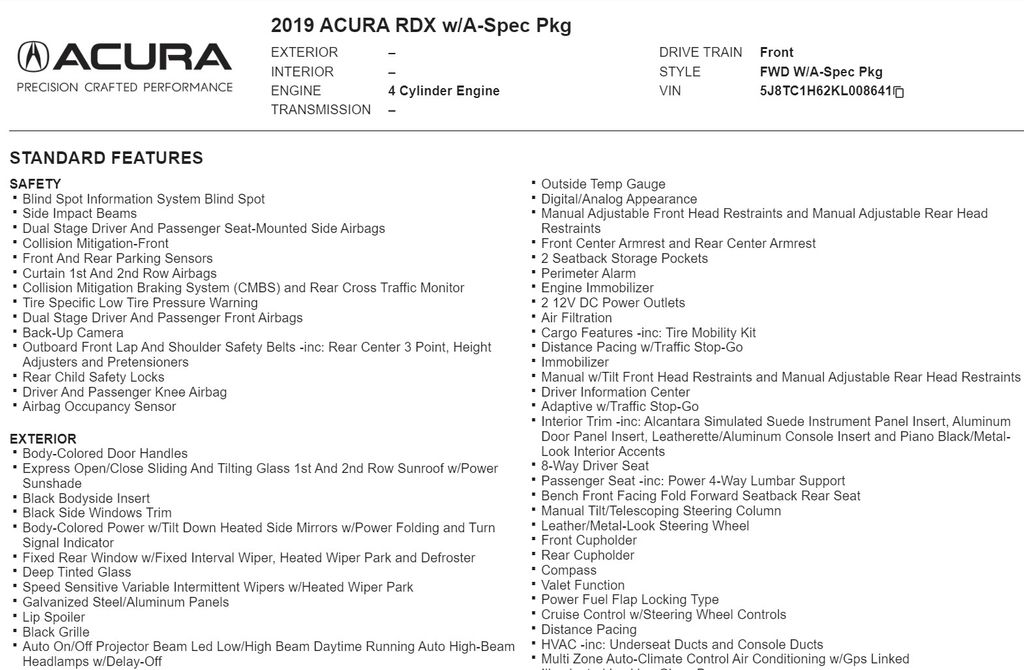 2019 Acura RDX A-Spec Package 20