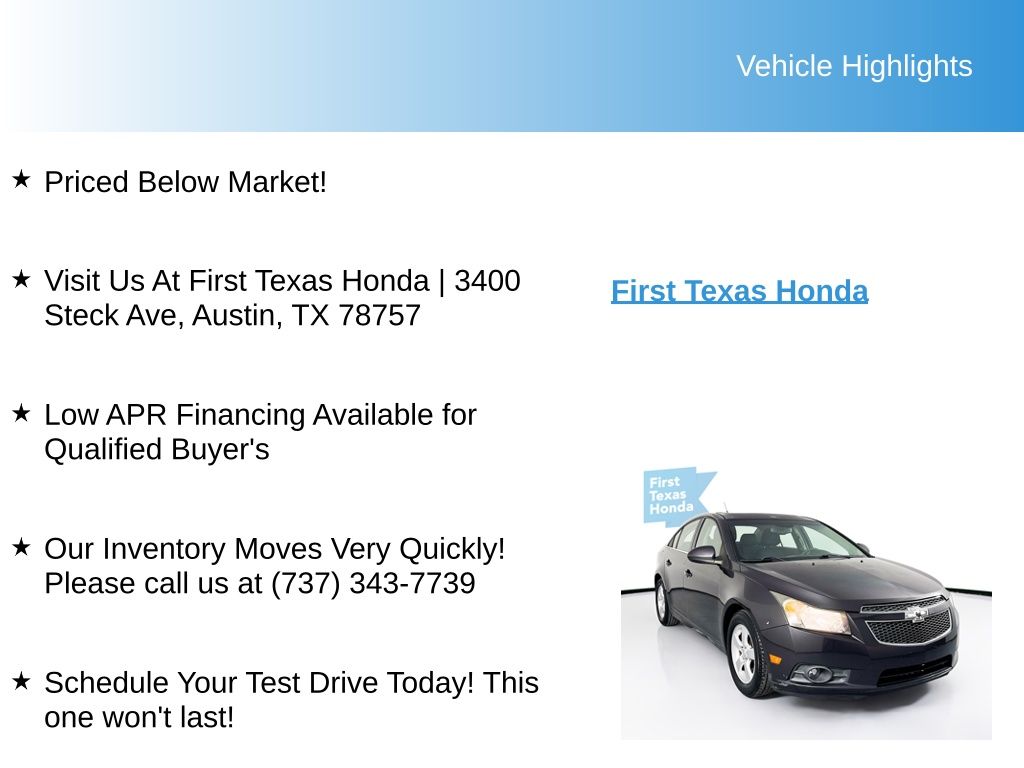 Used Car 2014 Chevrolet Cruze  1lt For Sale Under $10,000 In Austin, Texas