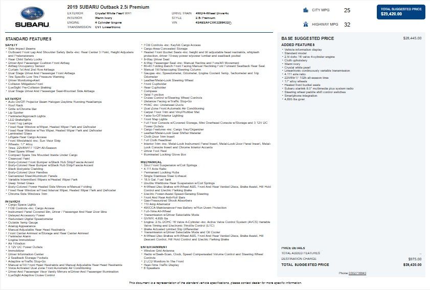 2019 Subaru Outback 2.5i Premium AWD
