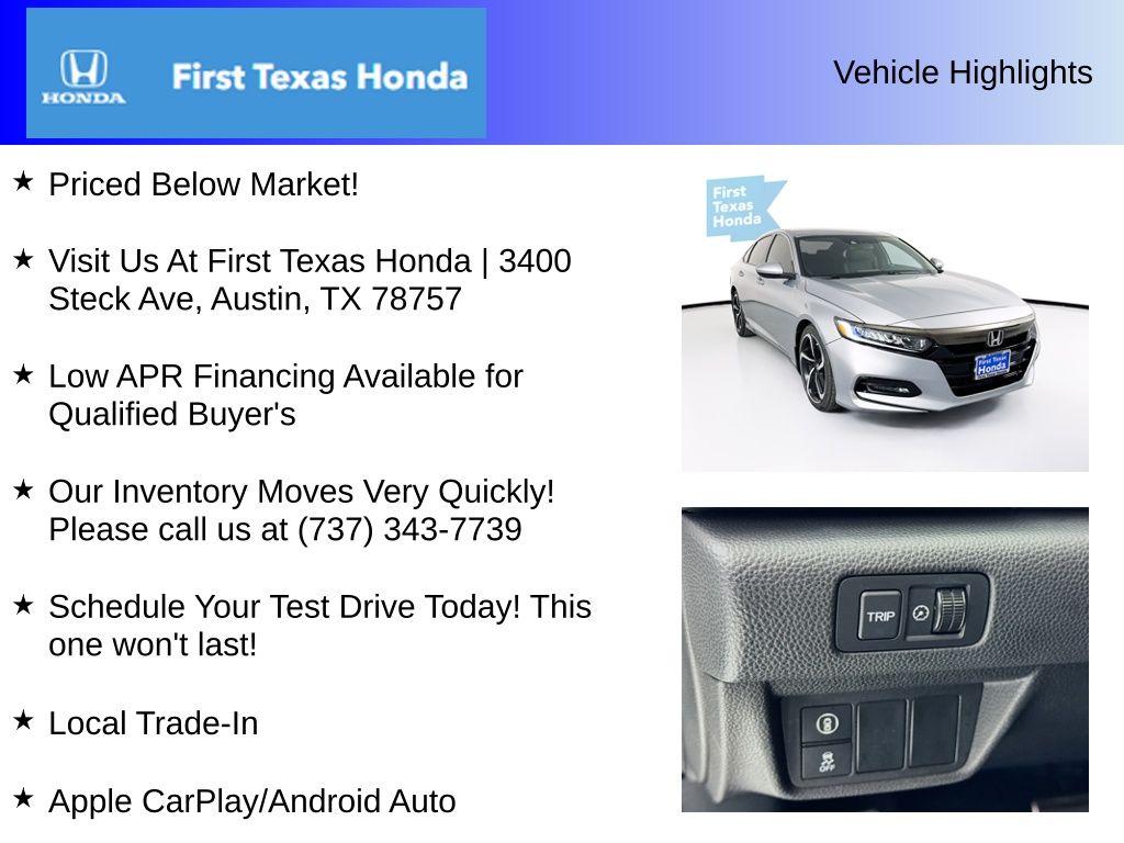 Used Car 2018 Honda Accord  Sport For Sale Under $20,000 In Austin, Texas