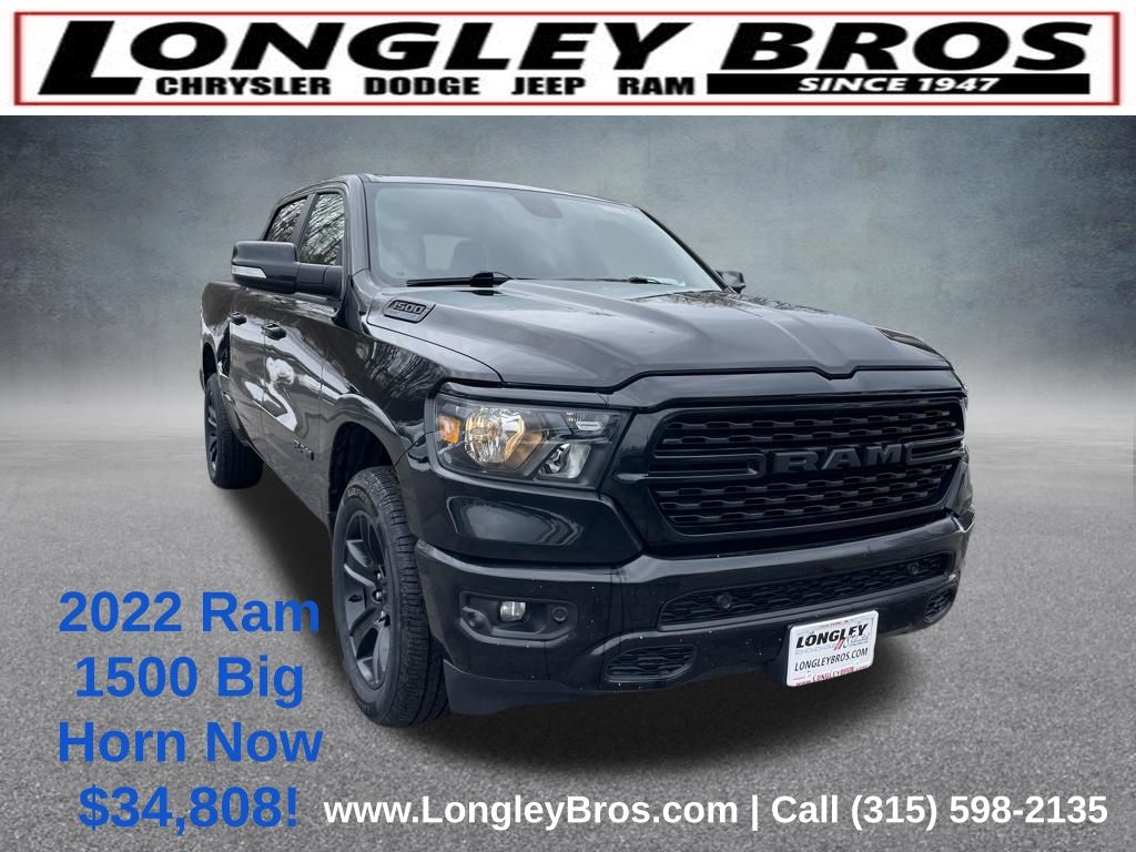 Diamond Black Crystal Pearlcoat 2022 RAM 1500 Big Horn Crew Cab 4WD Pickup Truck Four-Wheel Drive 8-Speed Automatic