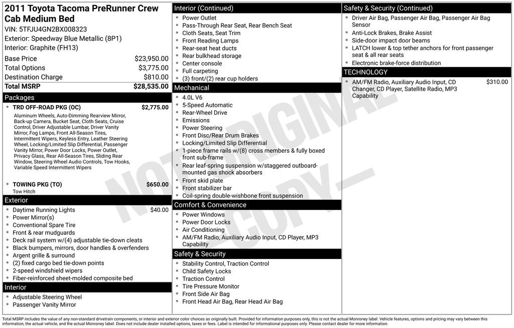 Used Car 2011 Toyota Tacoma  Prerunner For Sale Under $20,000 In Austin, Texas