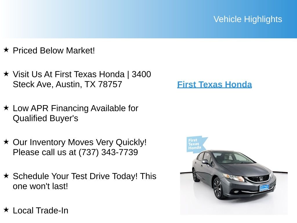 Used Car 2013 Honda Civic  Ex-l For Sale Under $15,000 In Austin, Texas