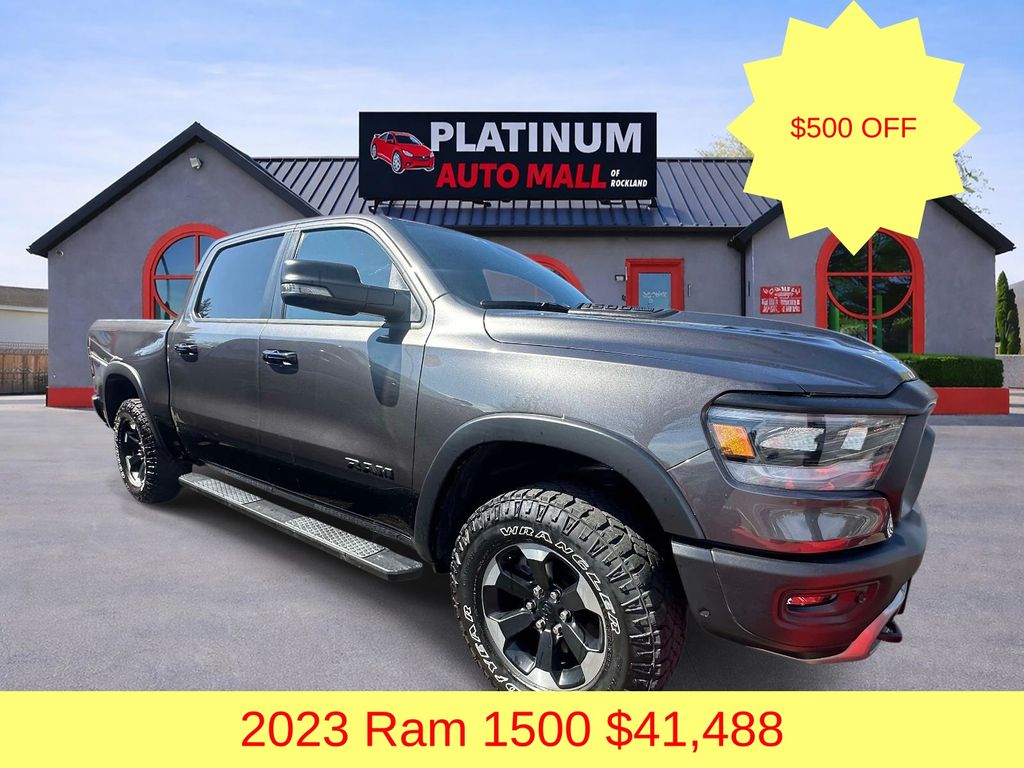 Gray (Granite Crystal Metallic Clearcoat) 2023 RAM 1500 Rebel Crew Cab 4WD Pickup Truck Four-Wheel Drive 8-Speed Automatic