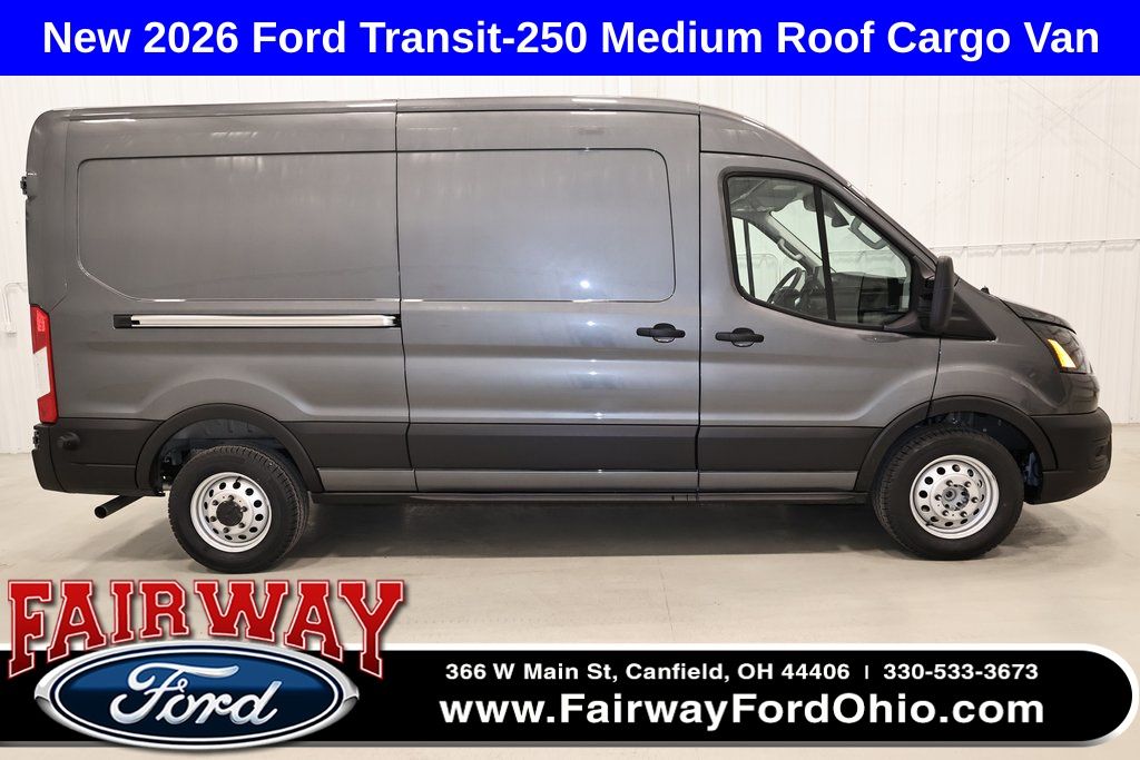 Carbonized Gray Metallic 2026 Ford Transit Cargo 250 Medium Roof LB RWD Van Rear-Wheel Drive