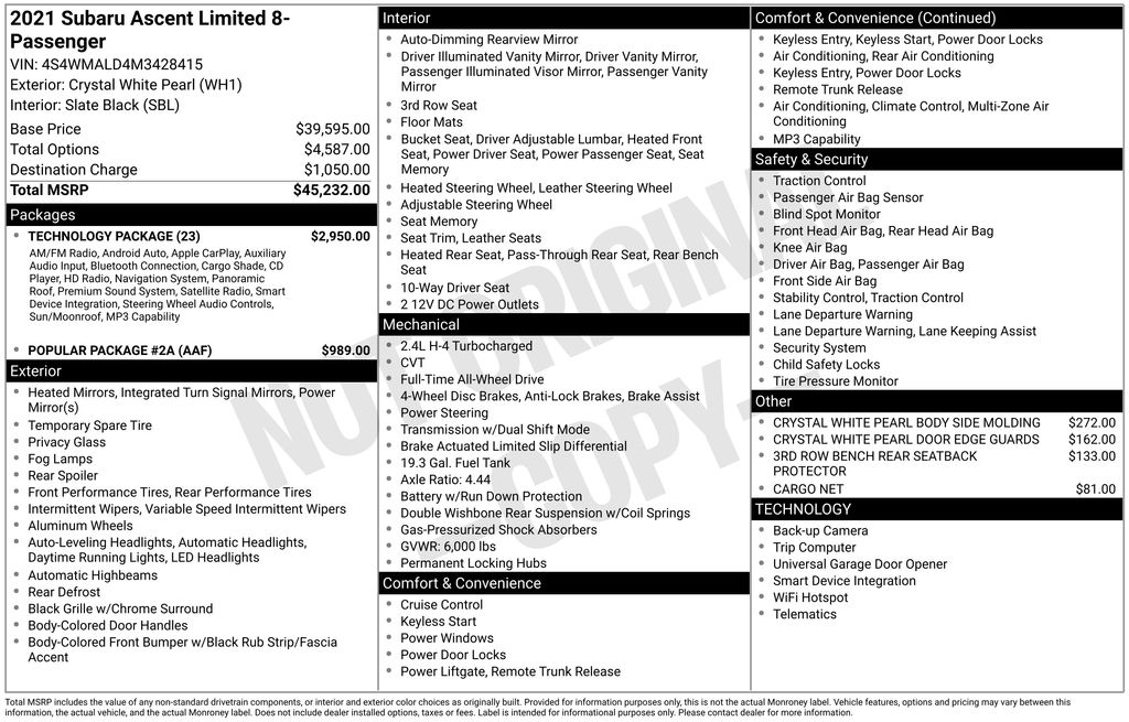 2021 Subaru Ascent Limited