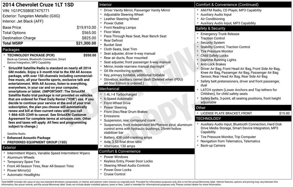 Used Car 2014 Chevrolet Cruze  1lt For Sale Under $10,000 In Austin, Texas