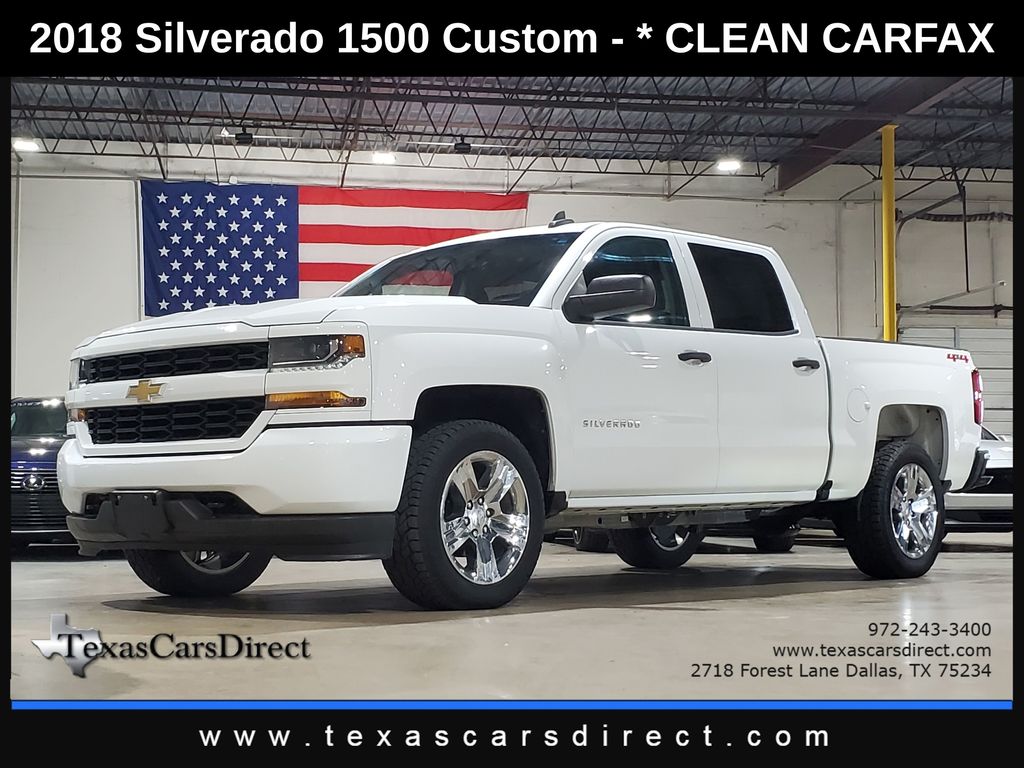 Summit White 2018 Chevrolet Silverado 1500 Custom Crew Cab 4WD Pickup Truck Four-Wheel Drive 6-Speed Automatic Overdrive
