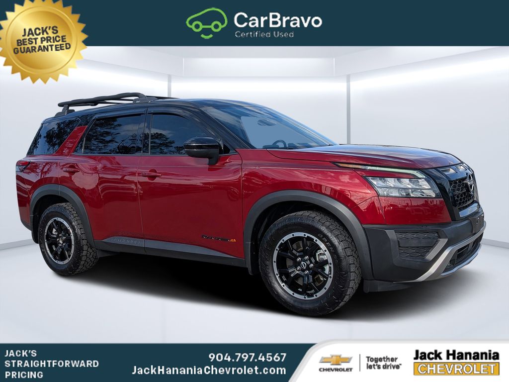 Red (Scarlet Ember Tintcoat/Super Black) 2023 Nissan Pathfinder Rock Creek 4WD SUV / Crossover All-Wheel Drive 9-Speed Automatic