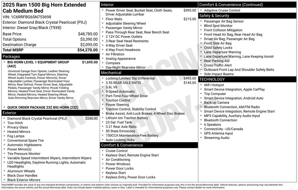2025 Diamond Black Crystal Pearlcoat Ram 1500 Big Horn/Lone Star 4X4 Truck