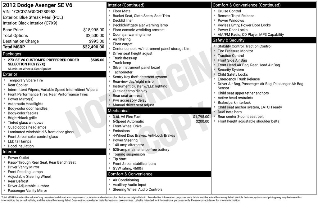 2012 Dodge Avenger SE FWD