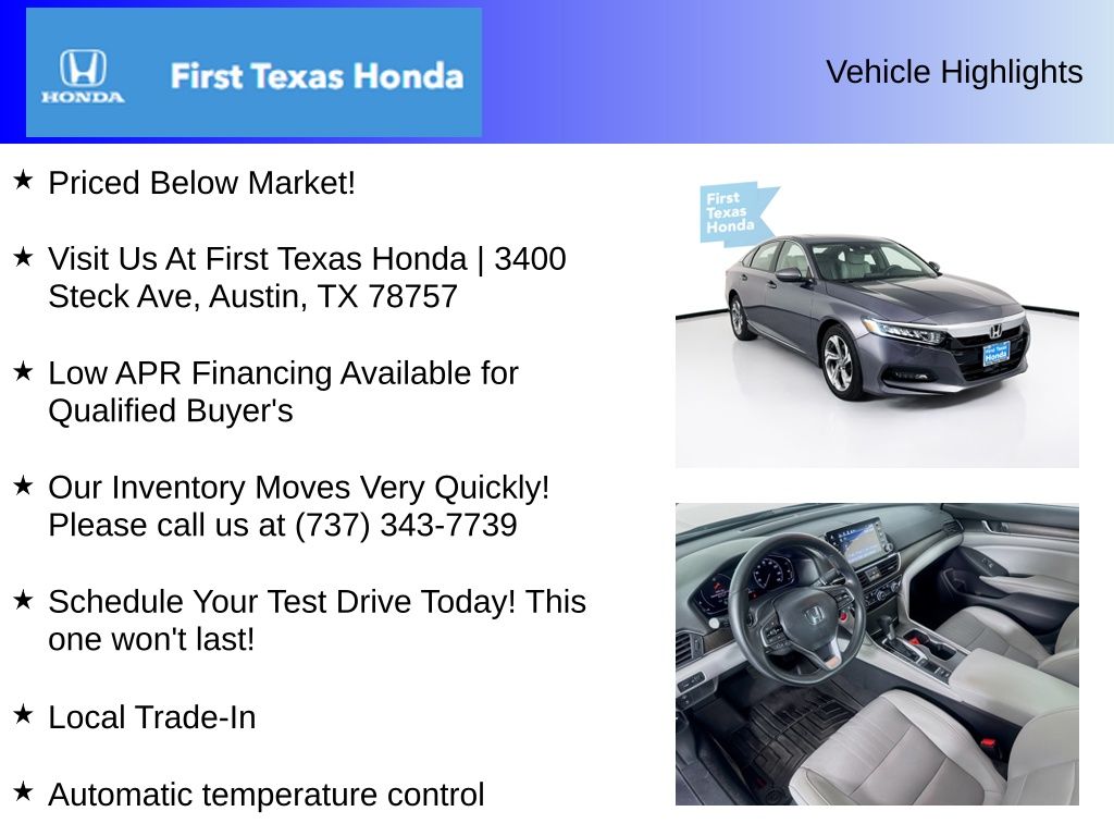 Used Car 2020 Honda Accord  Ex-l For Sale In Austin, Texas