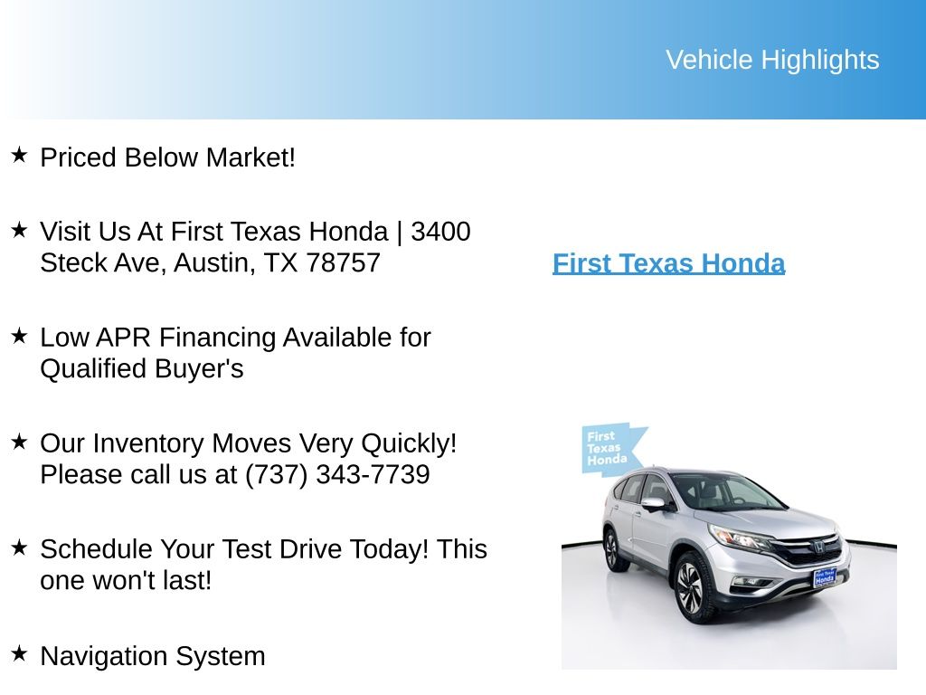 Used Car 2015 Honda Cr-v  Touring For Sale Under $15,000 In Austin, Texas