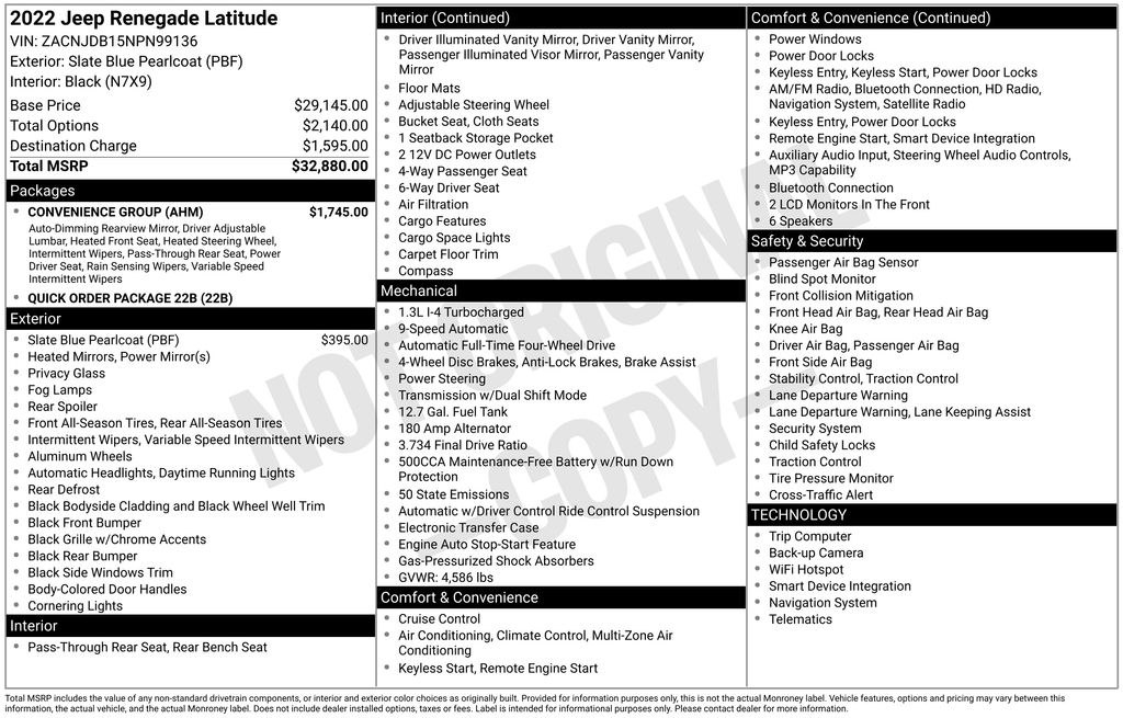 used 2022 Jeep Renegade car, priced at $20,500