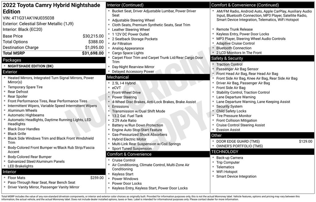 2022 Toyota Camry SE Hybrid