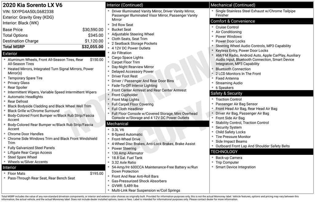 Used Car 2020 Kia Sorento  Lx For Sale Under $15,000 In Austin, Texas