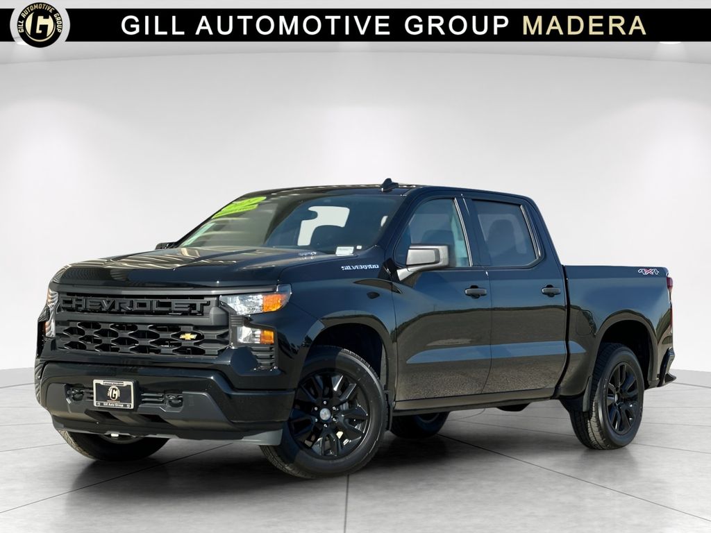 Black 2024 Chevrolet Silverado 1500 Custom Crew Cab 4WD Pickup Truck Four-Wheel Drive 8-Speed Automatic