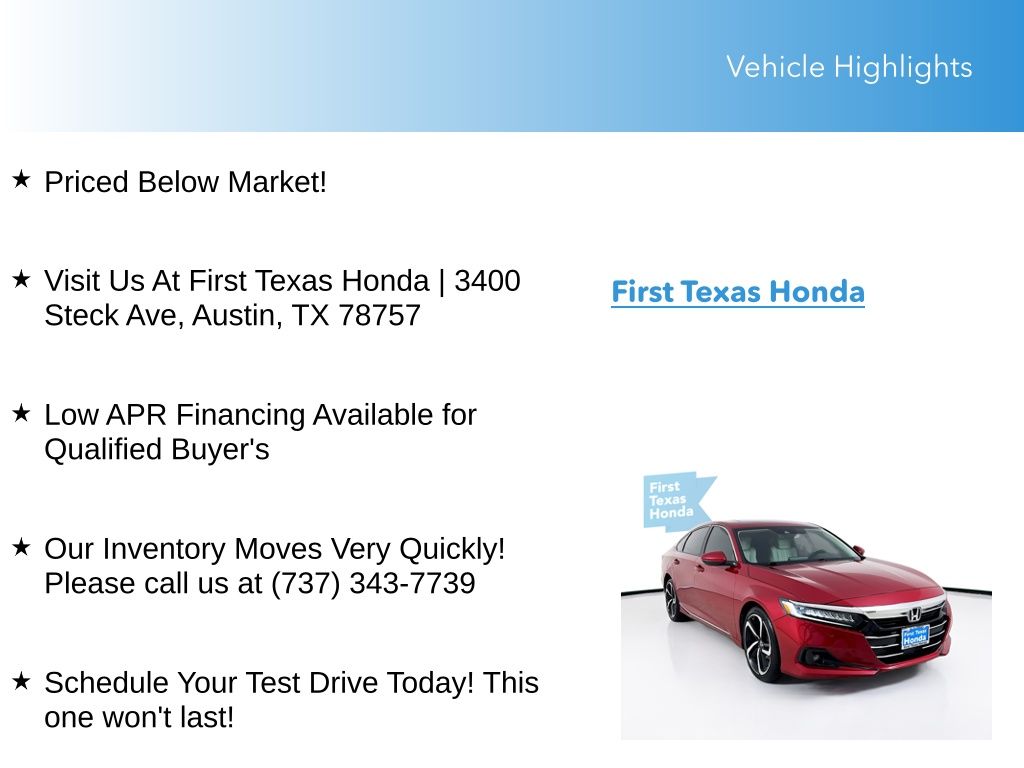 Used Car 2022 Honda Accord  Ex-l For Sale Under $25,000 In Austin, Texas