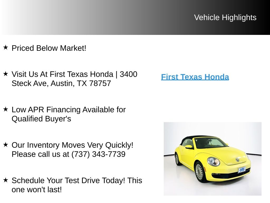 Used Car 2013 Volkswagen Beetle  2.5l For Sale Under $15,000 In Austin, Texas