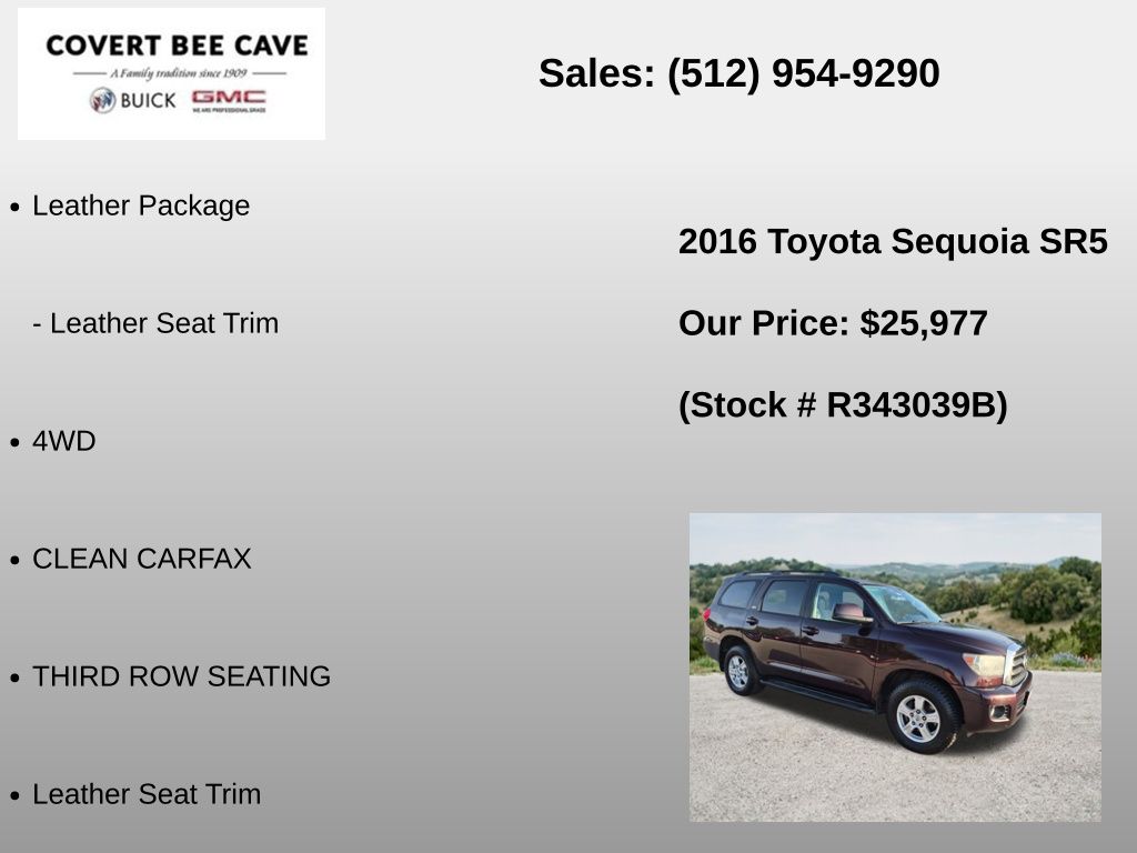 Used Car 2016 Toyota Sequoia  Sr5 For Sale Under $30,000 In Austin, Texas