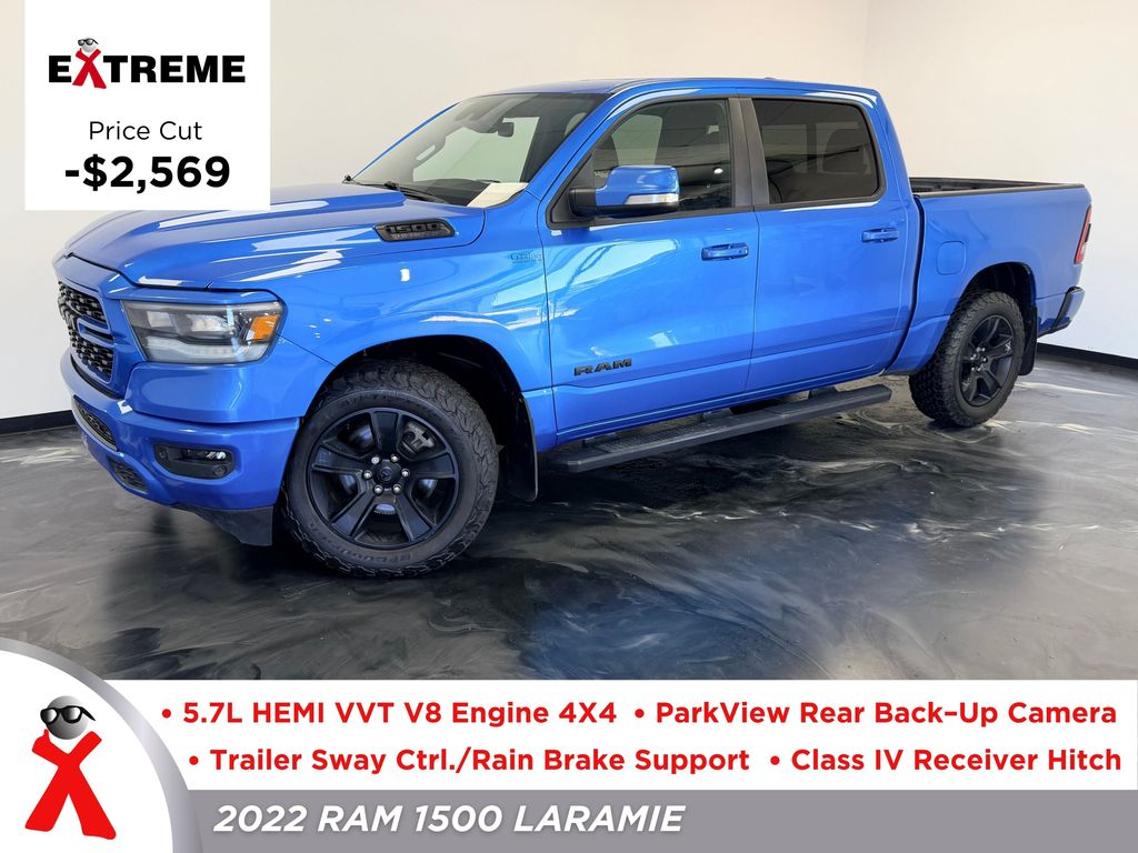 Blue 2022 RAM 1500 Pickup Truck Four-Wheel Drive 8-Speed Automatic
