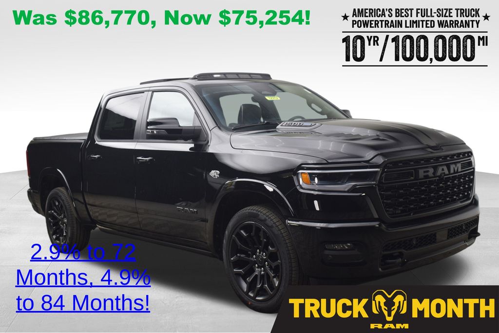 Diamond Black Crystal Pearlcoat 2026 RAM 1500 Limited Crew Cab 4WD Pickup Truck Four-Wheel Drive 8-Speed Automatic