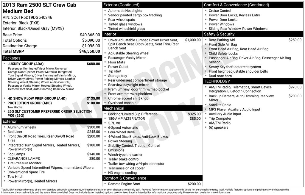 2013 RAM 2500 Negro (Black Clearcoat) Camioneta Todo terreno 6 velocidades Automática