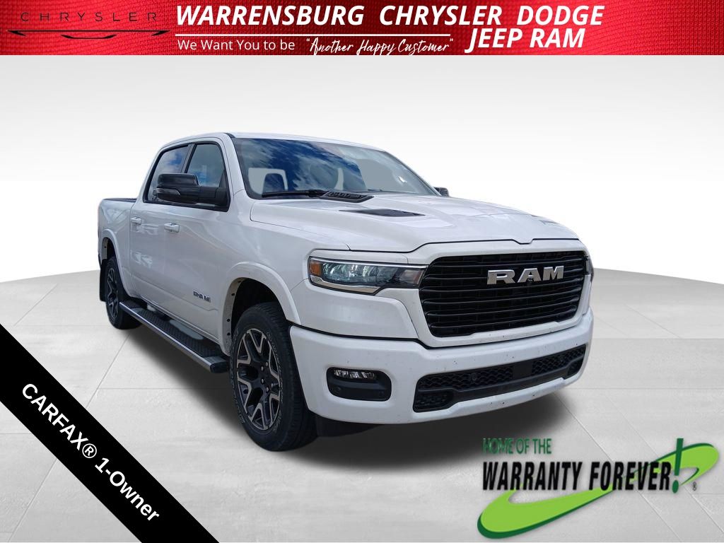 Bright White Clearcoat 2025 RAM 1500 Laramie Crew Cab 4WD Pickup Truck Four-Wheel Drive 8-Speed Automatic