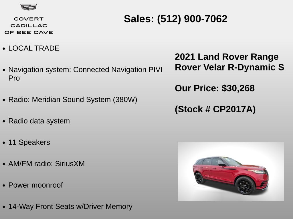 Used Car 2021 Land Rover Range Rover Velar  P250 R-dynamic S For Sale Under $35,000 In Austin, Texas