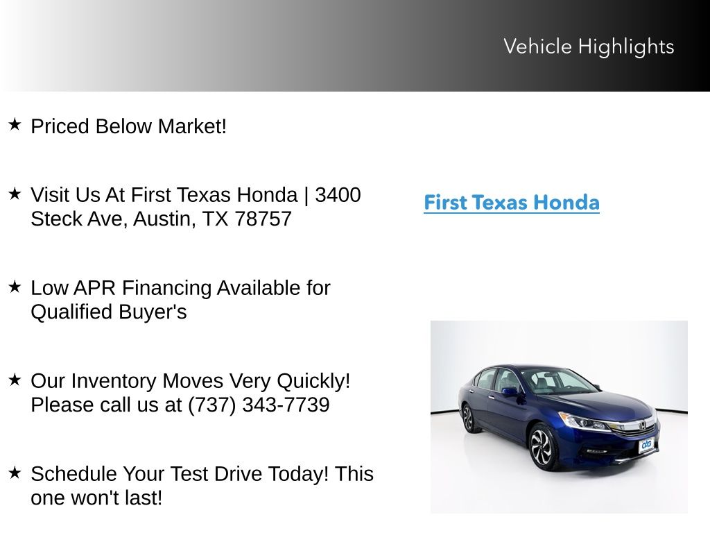 Used Car 2016 Honda Accord  Ex For Sale Under $20,000 In Austin, Texas