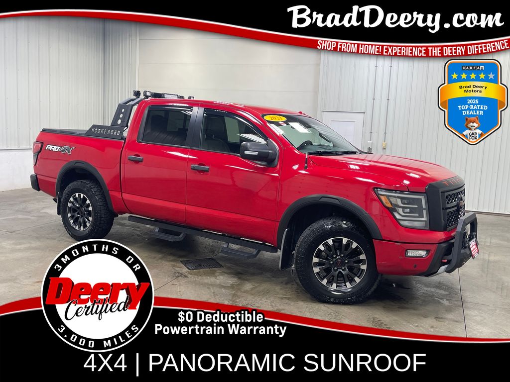 Red Alert 2021 Nissan Titan Pickup Truck Four-Wheel Drive 9-Speed Automatic